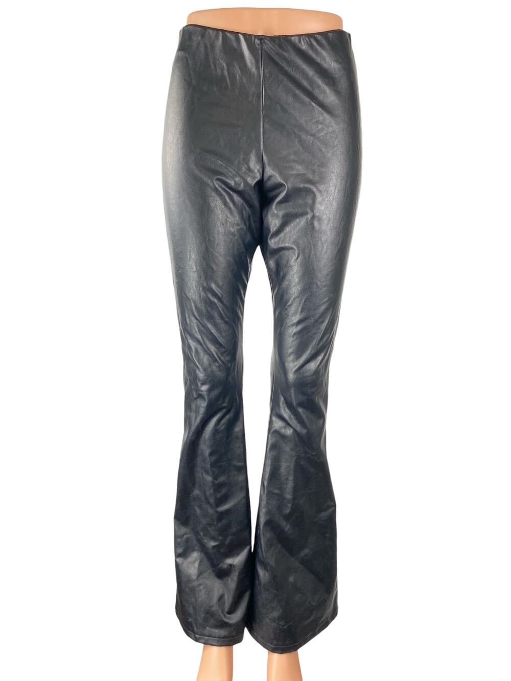 Dry Lake Black Faux Vegan Leather High Waisted Flare Bootcut Trousers Pants Sz S